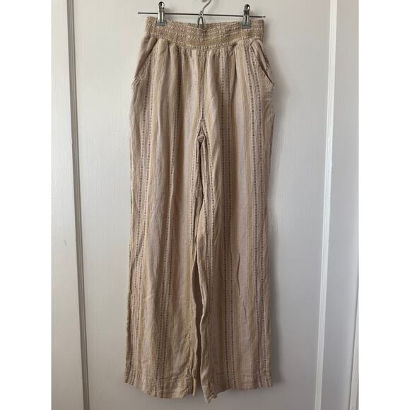 Briggs New York Khaki Brown Linen Blend Striped Wide Leg Pants Size Small - Picture 1 of 10